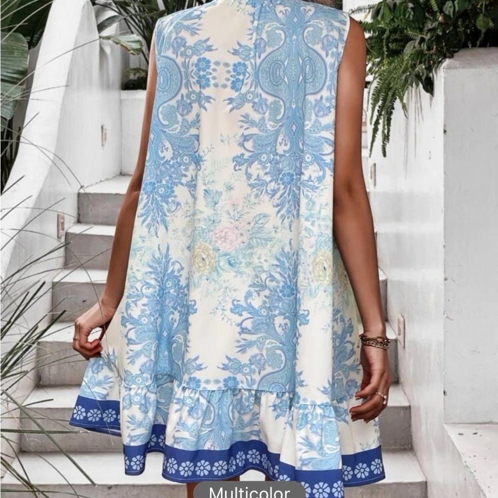 SHEIN VCAY Floral Print Ruffle Hem Dress